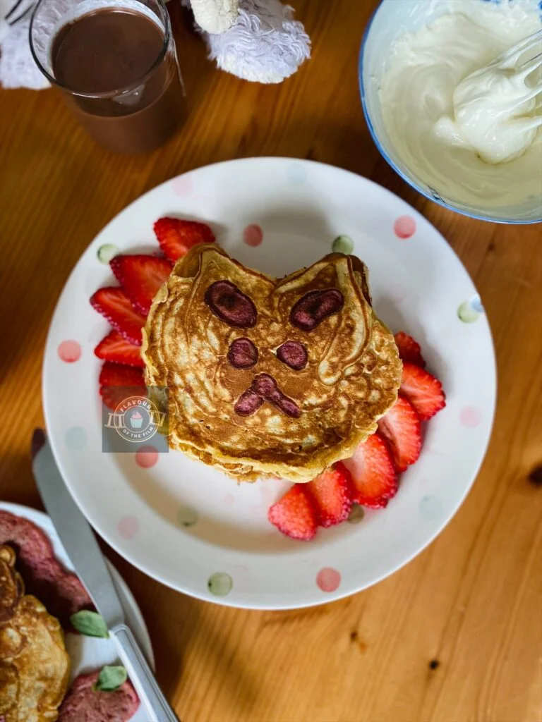 Puppycat shaped pancakes inspired by Bee and Puppycat