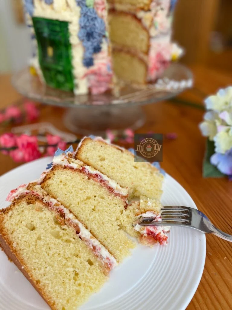 Vanilla and raspberry jam cake inspired by Bridgerton.