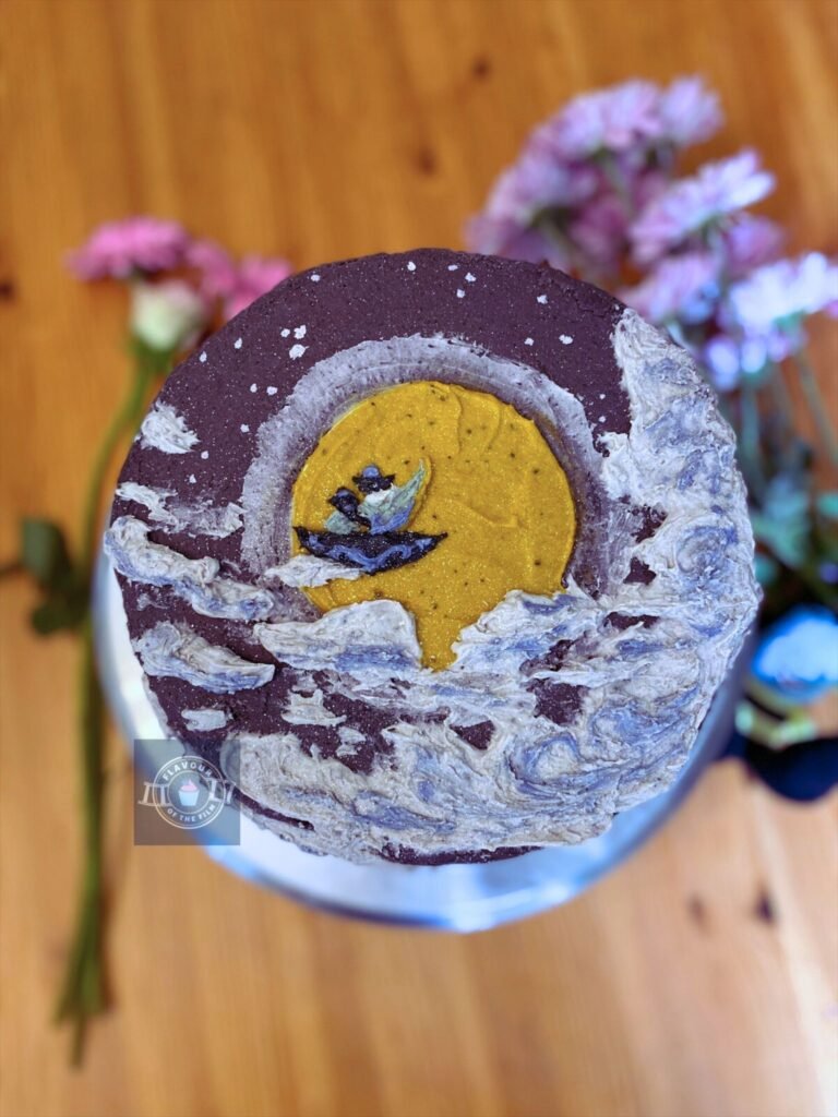 Painted scene cake (A Whole New World) inspired by Disney's Aladdin.