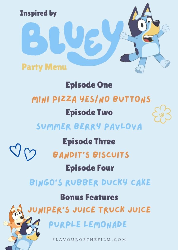 Bluey themed menu graphic.