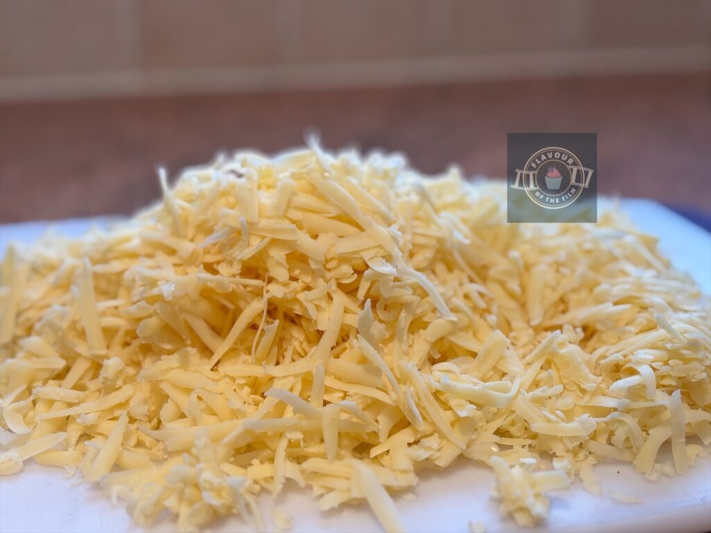 Pile of grated cheese before it went into the mac & cheese.