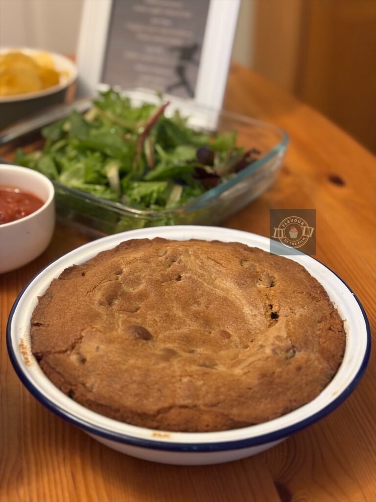 Close up of baked cookie pie.