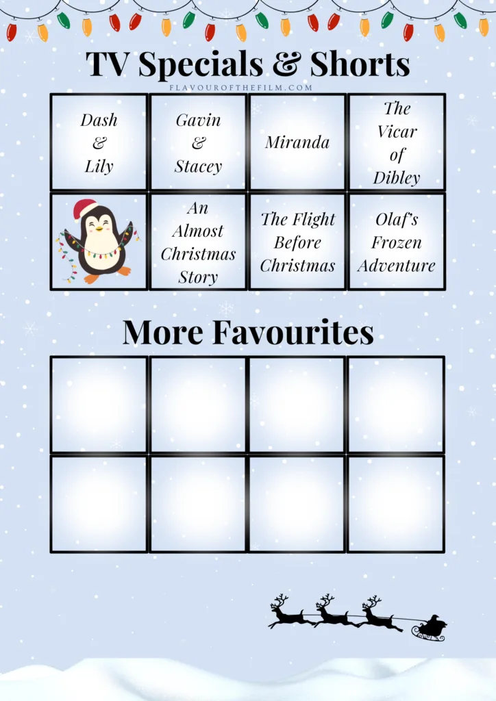 Christmas movie bingo page 2 (all recommendations are listed in the body of the post).