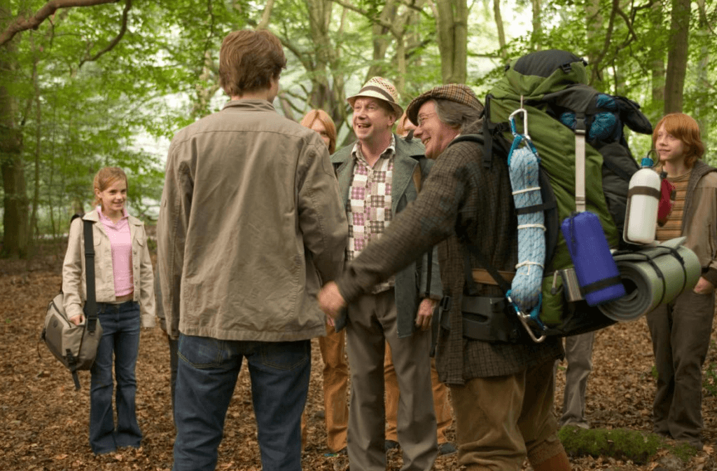 The Weasleys, Harry and Hermione meet up with Cedric and Amos Diggory in Harry Potter and the Goblet of Fire.