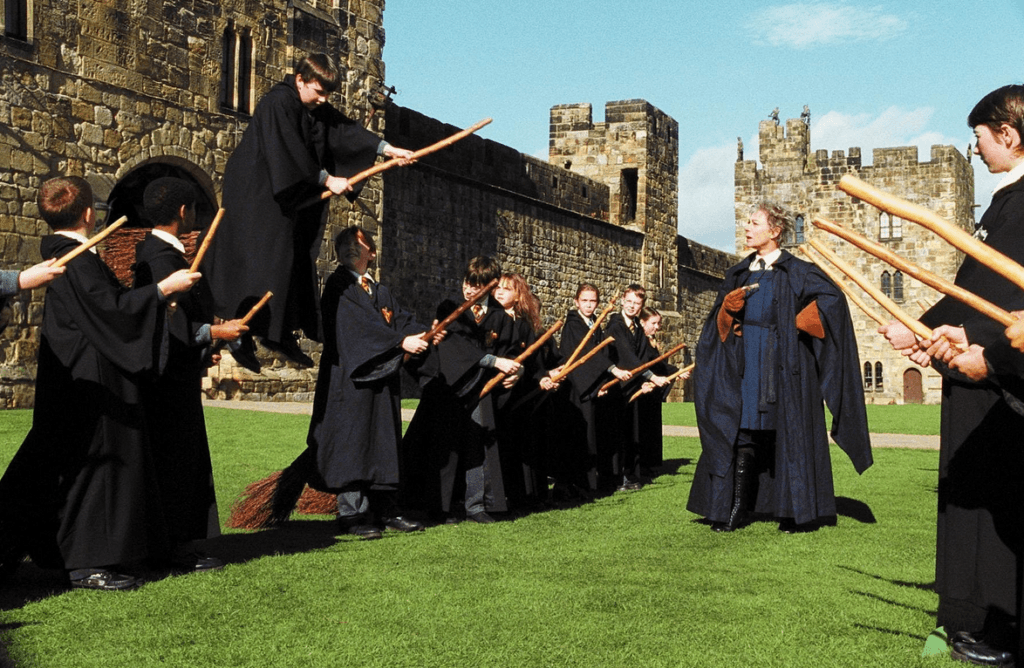 Madam Hooch giving the first years their first flying lesson in Harry Potter and the Philosopher's Stone.