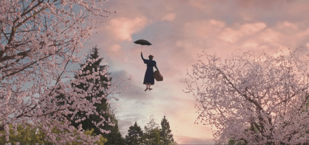 Mary flying away at the end of Mary Poppins Returns.