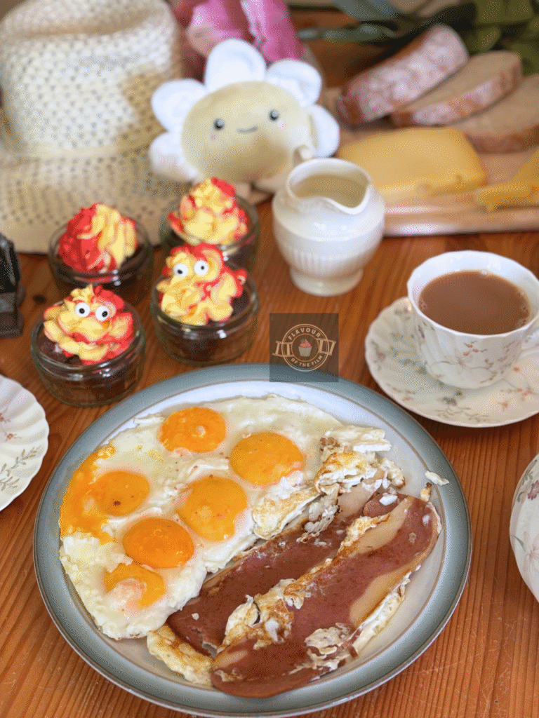 Full Howl's Moving Castle movie night food spread with a hat and floral props.