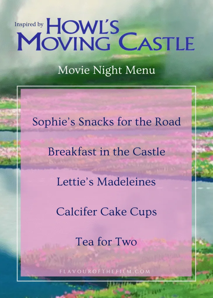 Howl's Moving Castle menu graphic *text is written directly below*