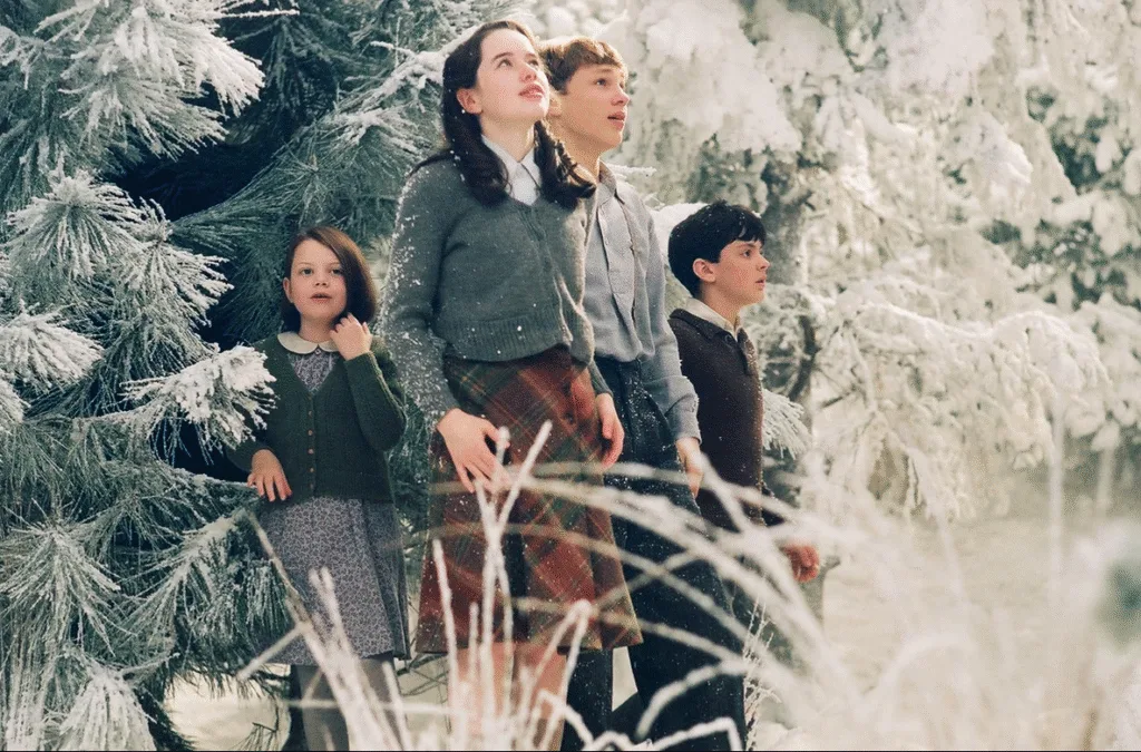 The Pevensie siblings arriving in Narnia for the first time.