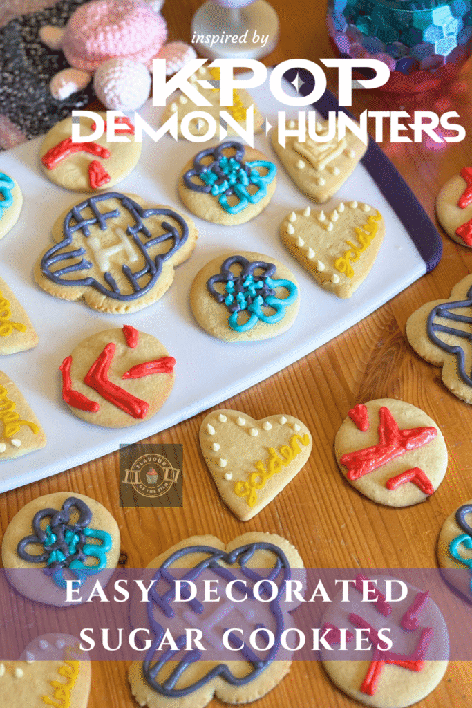 K-Pop: Demon Hunters sugar cookies pin image for Pinterest.