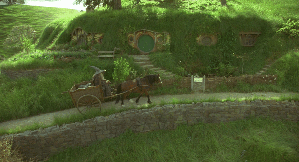 Gandalf driving his cart of fireworks through Bag End.