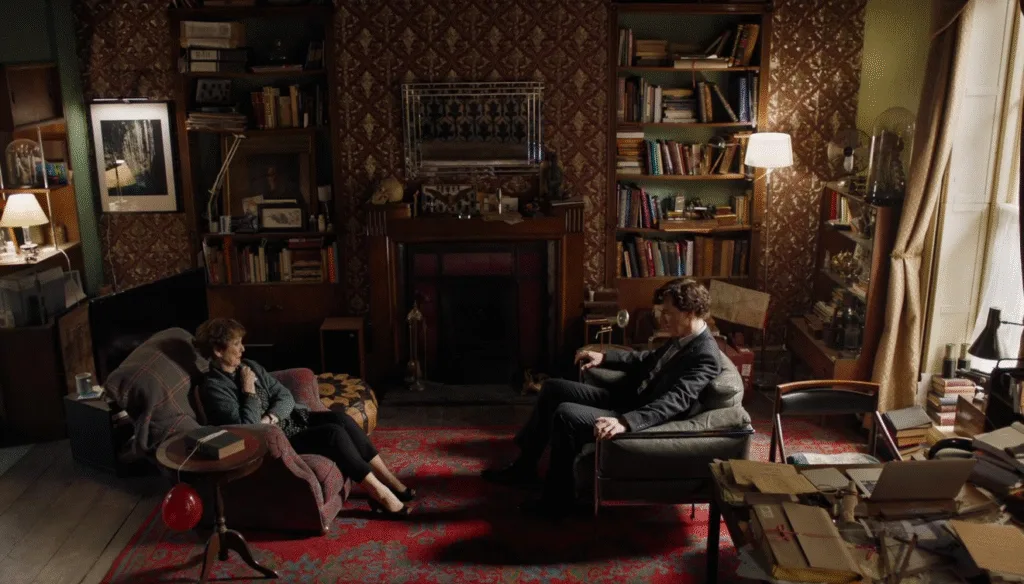 Mrs. Hudson and Sherlock chatting in 221B.