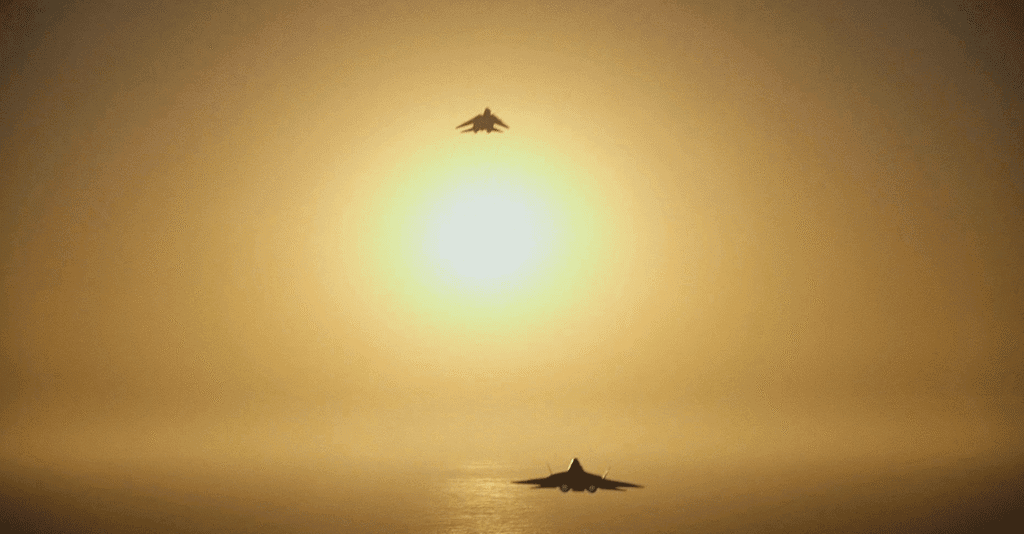 Planes flying towards the sun.